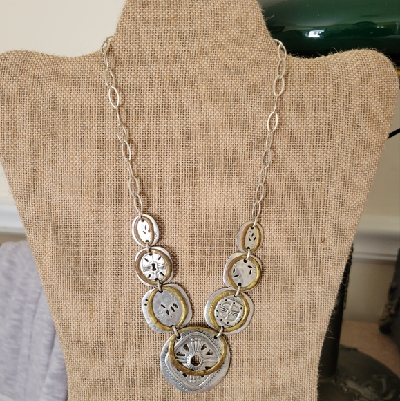 SILPADA N2861 Boho Bib 925 Sterling Silver Brass Necklace Etched